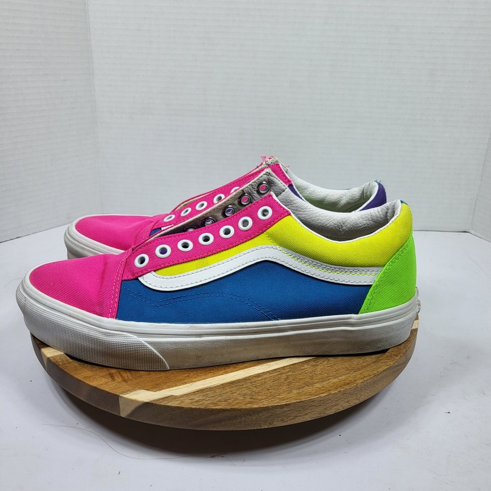 Vans Old Skool Shoes Womens 9.5 Multi Color Neon Good Colorblock Low Top Sneaker